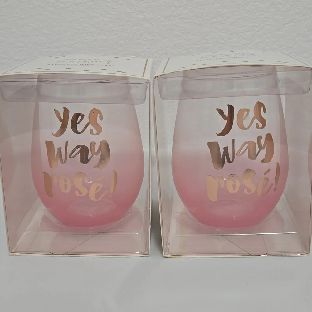 Set Of TWO Pink Stemless Wine Glasses - Yes Way Rosé - New - 20 oz